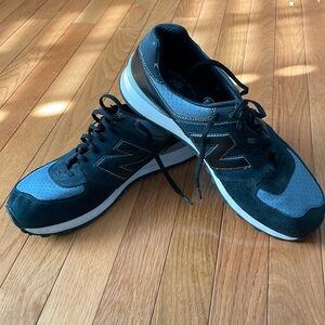 New Balance 574 Black/slate leather and suede sneakers